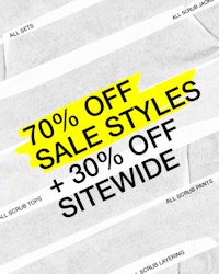 70% off Sale Styles + 30% off Sitewide with gray tape background