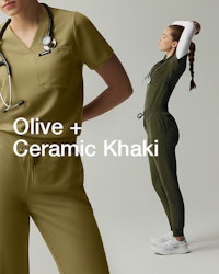 Woman in Olive and Ceramic Khaki Scrubs