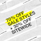 70% off Sale Styles + 30% off Sitewide with gray tape background