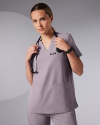 Woman in Chrome scrubs with stethoscope