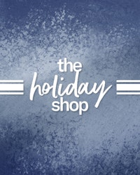 The Holiday Shop copy on frosty background