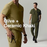 Man in Olive and Ceramic Khaki Scrubs