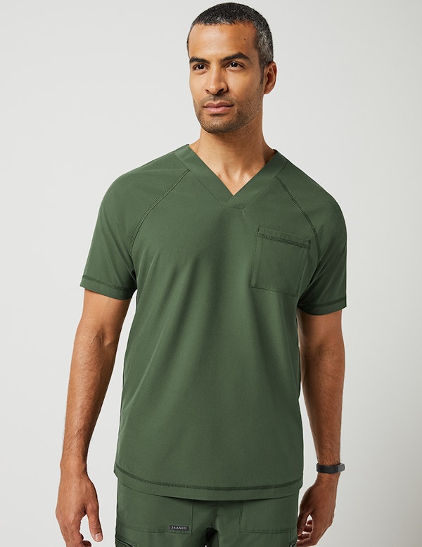 VNeck Raglan Top in Army Green Medical Scrubs by Jaanuu