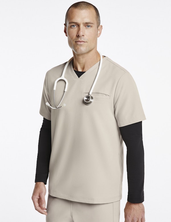 Men's 4Pocket VNeck Top in Soft Khaki Medical Scrubs by Jaanuu