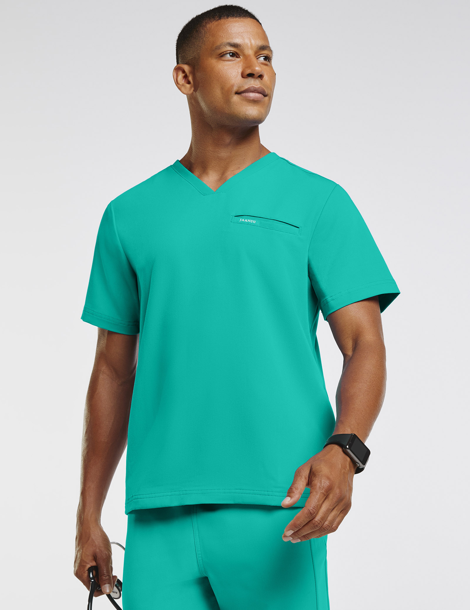 4-Pocket V-Neck Top in Surgical Green 