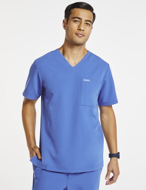 Men's 2Pocket VNeck Top in Ceil Blue Medical Scrubs by Jaanuu