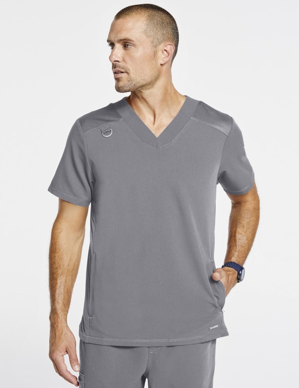 Men's PaneledMesh VNeck Scrub Top in Gray Medical Scrubs by Jaanuu