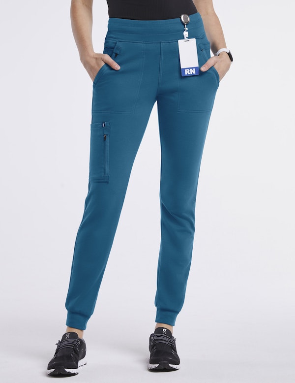 Women's 10Pocket Jogger in Caribbean Blue Medical Scrubs by Jaanuu