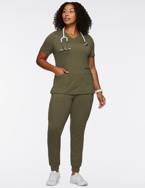 Women's 10Pocket Scrub Jogger in Dark Olive Medical Scrubs by Jaanuu