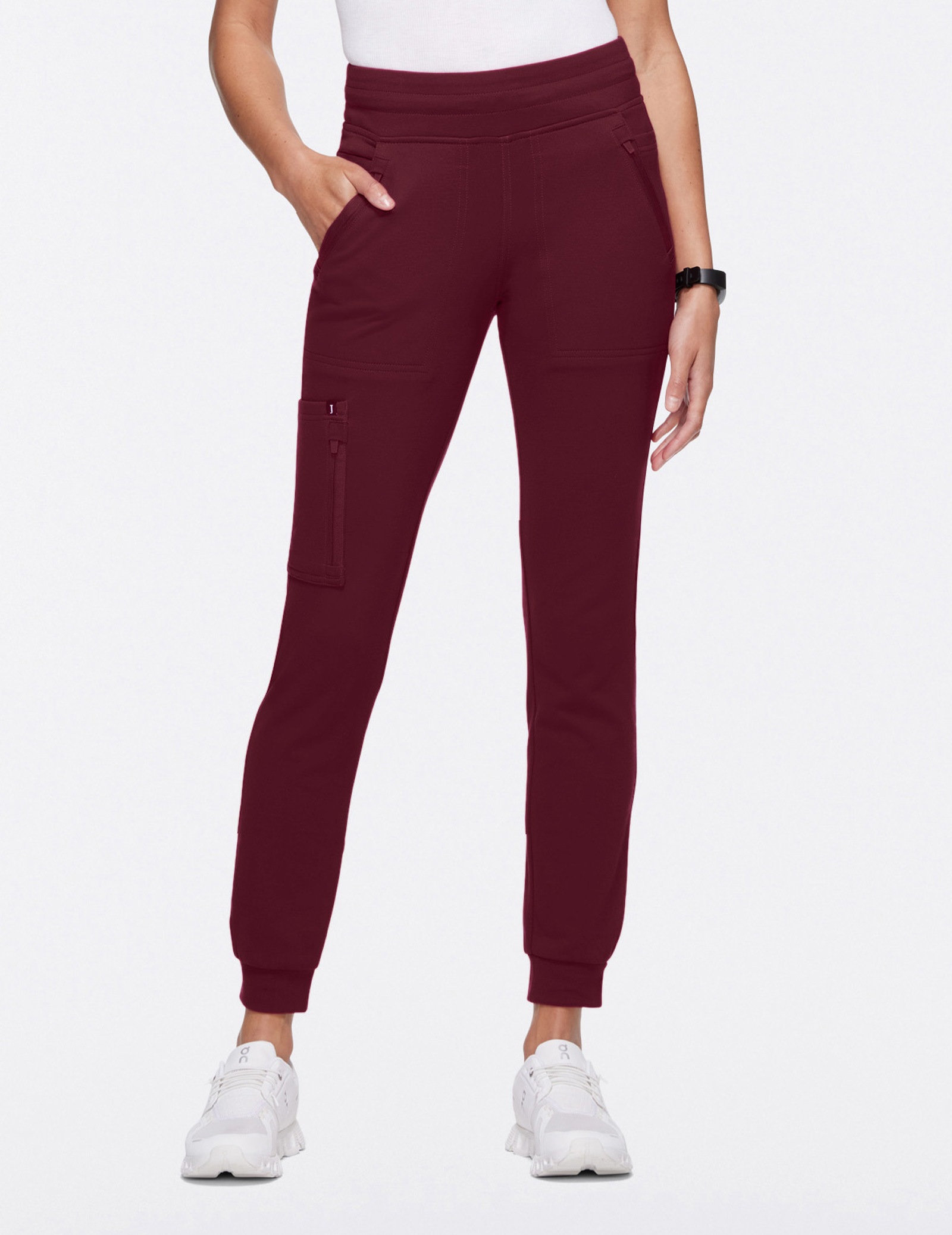 Jaanuu Women´s Size Medium Wine 5 Pocket Skinny Scrub Jogger Pants