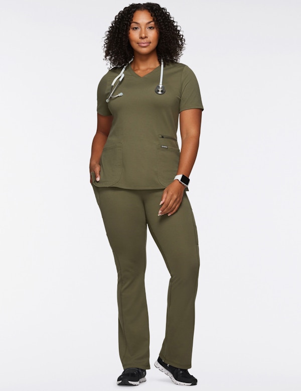 Women's Bootcut Yoga Scrub Pant in Dark Olive Medical Scrubs by Jaanuu