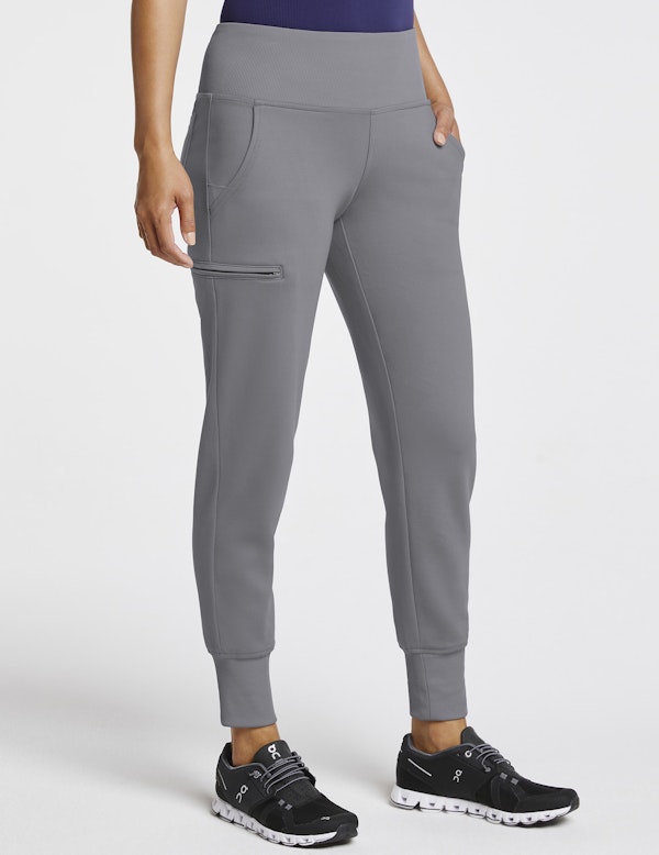 Women's Rib Band High-Waisted Jogger in Gray - Medical Scrubs by Jaanuu