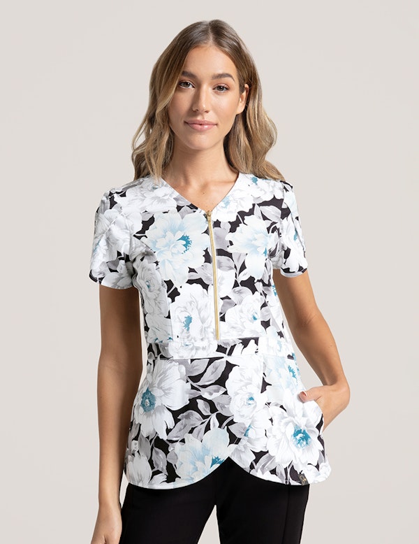 Tulip Top in Cool Blooms Medical Scrubs by Jaanuu