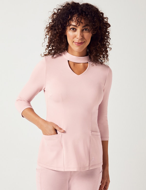 Mock Neck Top in Blushing Pink Medical Scrubs by Jaanuu