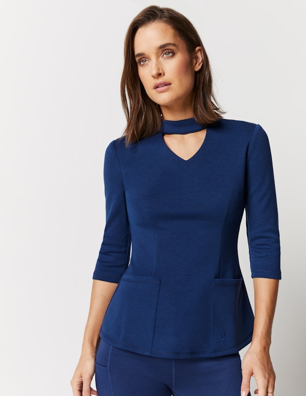 Mock Neck Top (Original Fabric) in Estate Navy Blue Medical Scrubs by