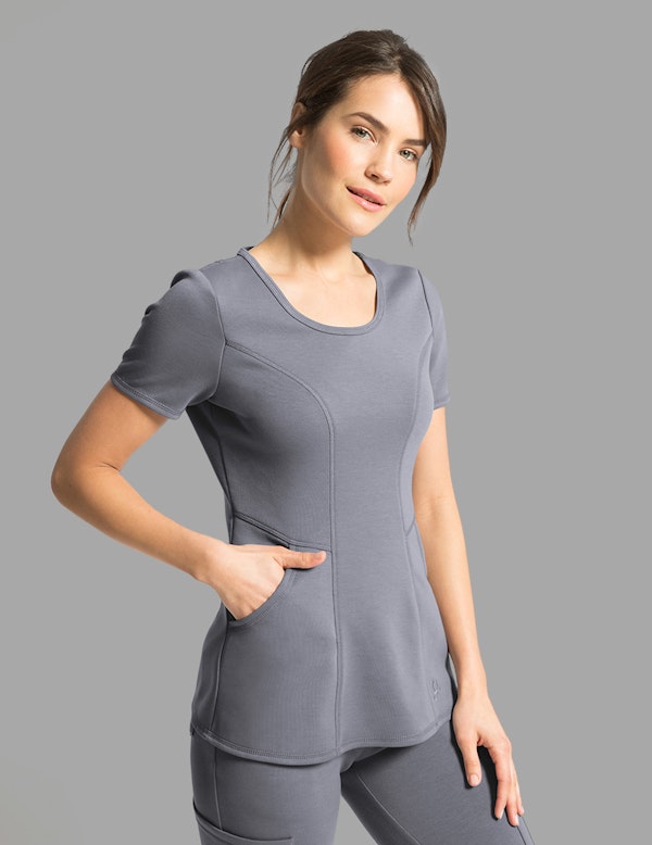 Scoop Neck Top in Graphite Medical Scrubs by Jaanuu