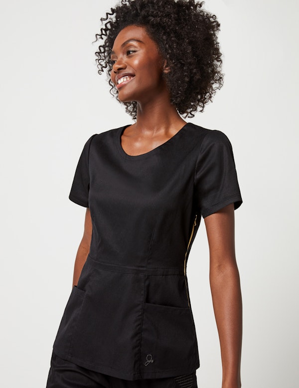 Peplum Top in Black Medical Scrubs by Jaanuu