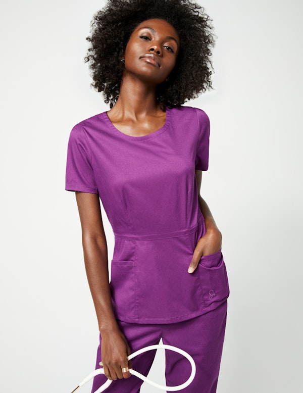 Peplum Top in Plum Medical Scrubs by Jaanuu