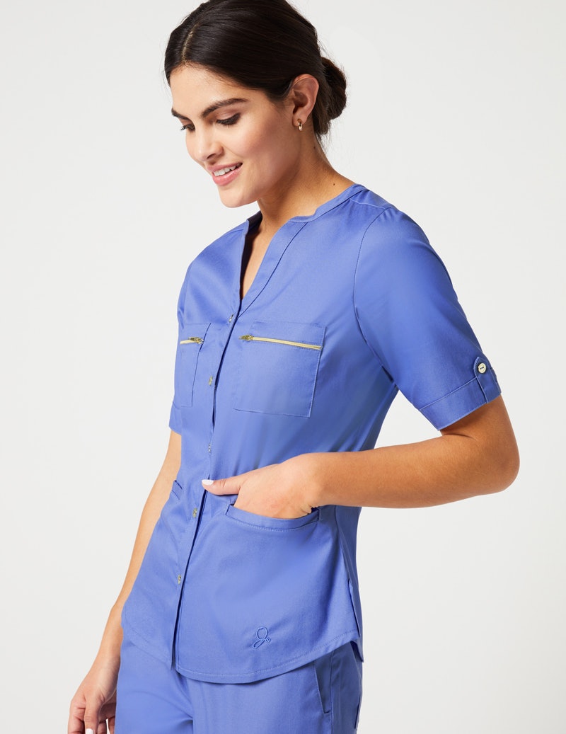 Button Down Top In Ceil Blue Medical Scrubs By Jaanuu