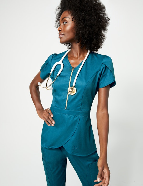 Tulip Top in Caribbean Blue Medical Scrubs by Jaanuu