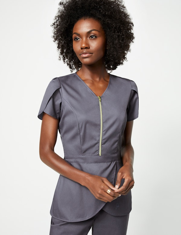 Tulip Top in Dark Grey Medical Scrubs by Jaanuu
