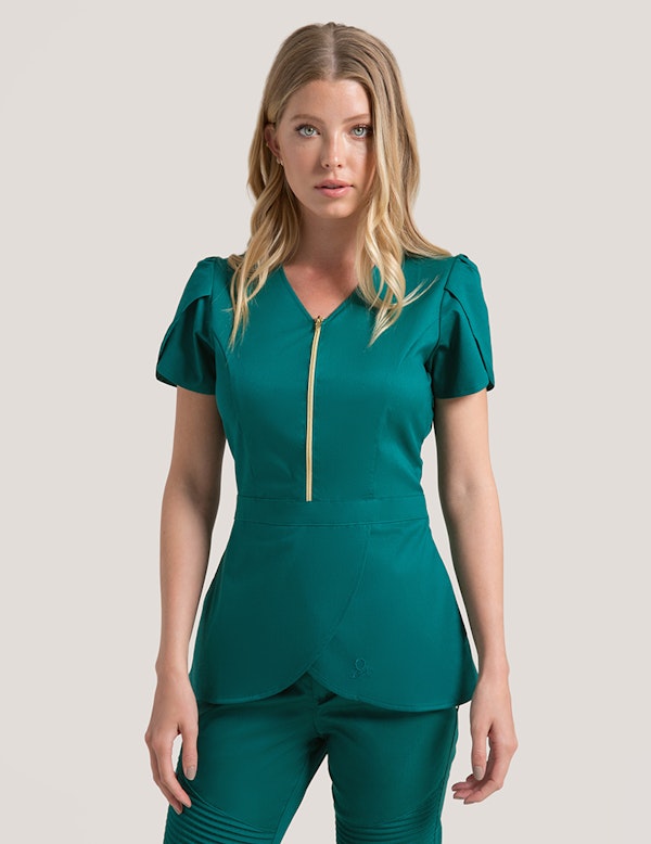 Tulip Top in Hunter Green - Medical Scrubs by Jaanuu