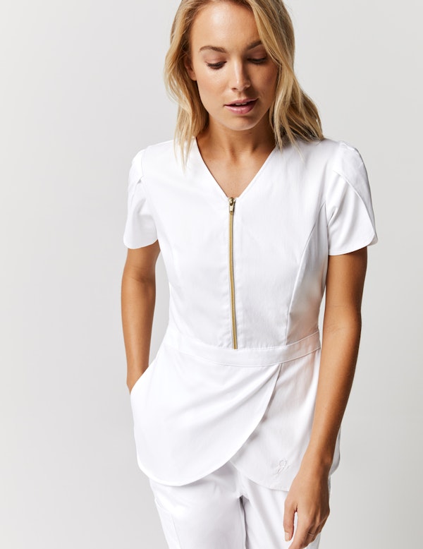 Tulip Top in White Medical Scrubs by Jaanuu