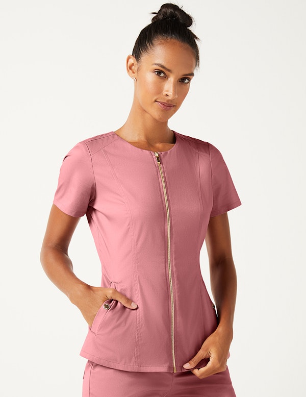 Biker Top in Dusty Rose Medical Scrubs by Jaanuu