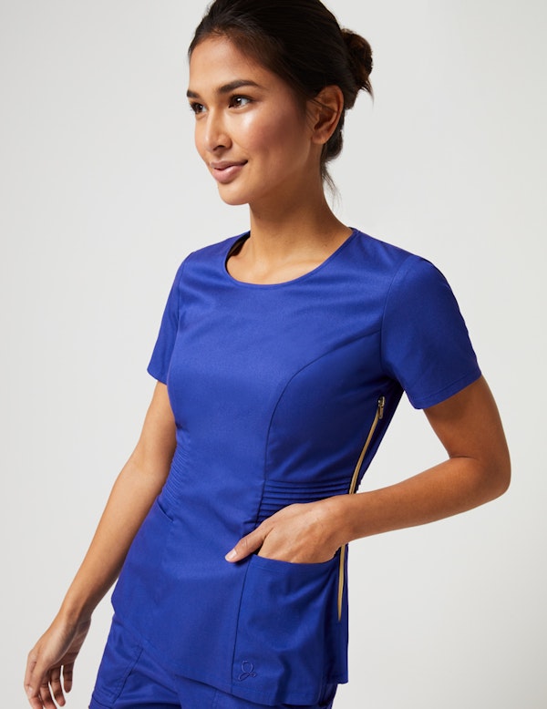 Pintuck Top in Galaxy Blue Medical Scrubs by Jaanuu