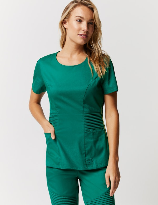 Pintuck Top in Hunter Green Medical Scrubs by Jaanuu