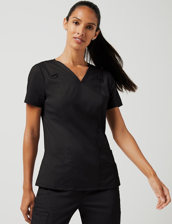 DRing VNeck Top in Black Medical Scrubs by Jaanuu