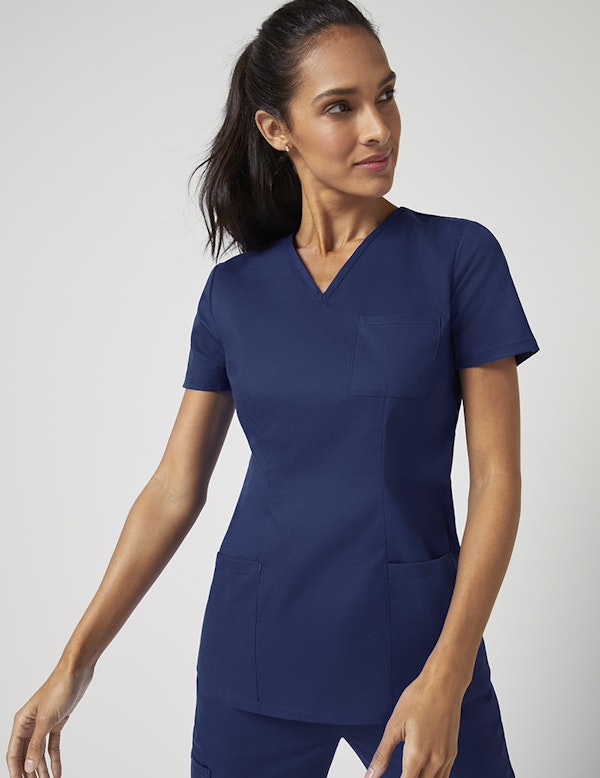Cinched VNeck Top in Estate Navy Blue Medical Scrubs by Jaanuu