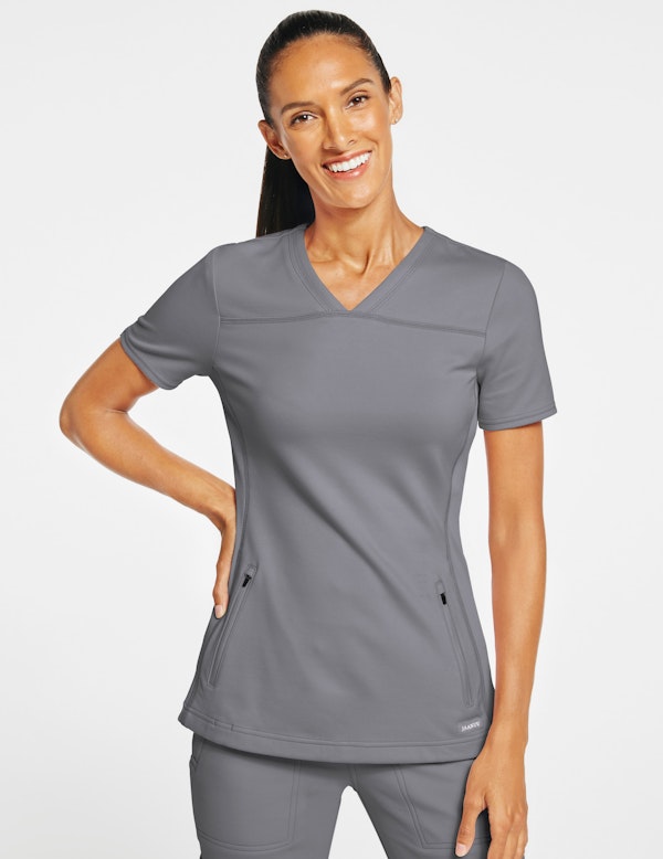 Women's 2Pocket SideRib Top in Gray Medical Scrubs by Jaanuu
