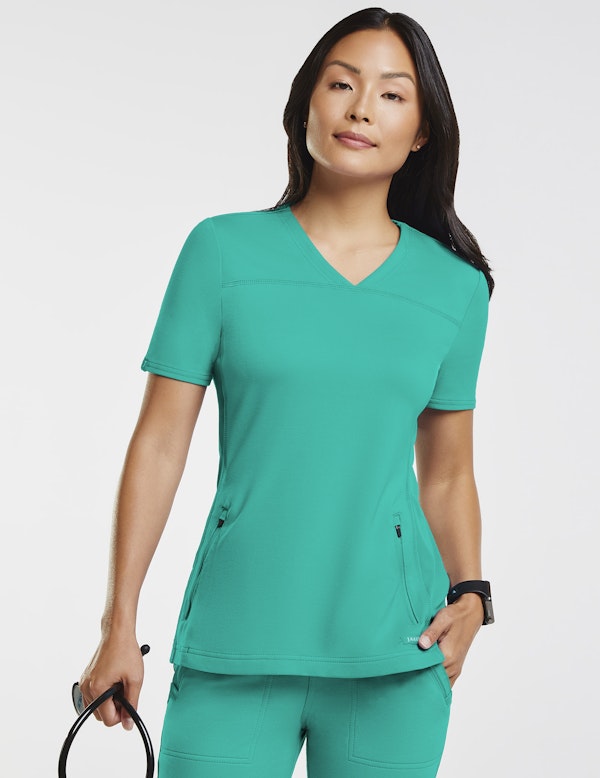 Women's Surgical Green 2Pocket SideRib Scrub Top Jaanuu