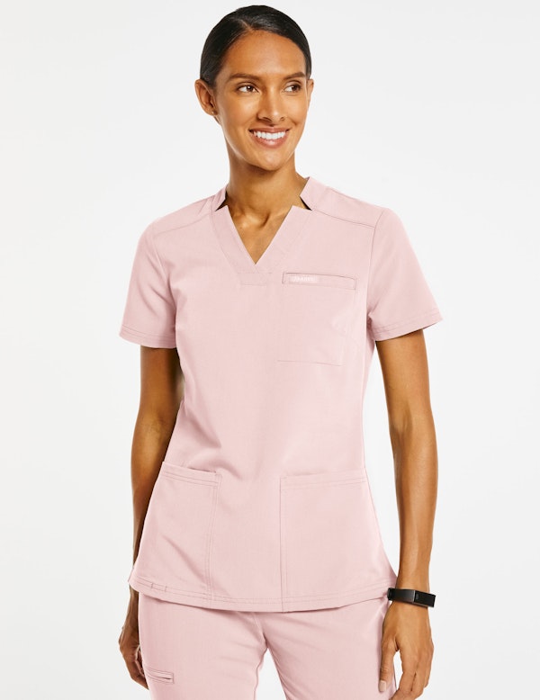 Women's Relaxed 3Pocket Top in Blushing Pink Medical Scrubs by Jaanuu