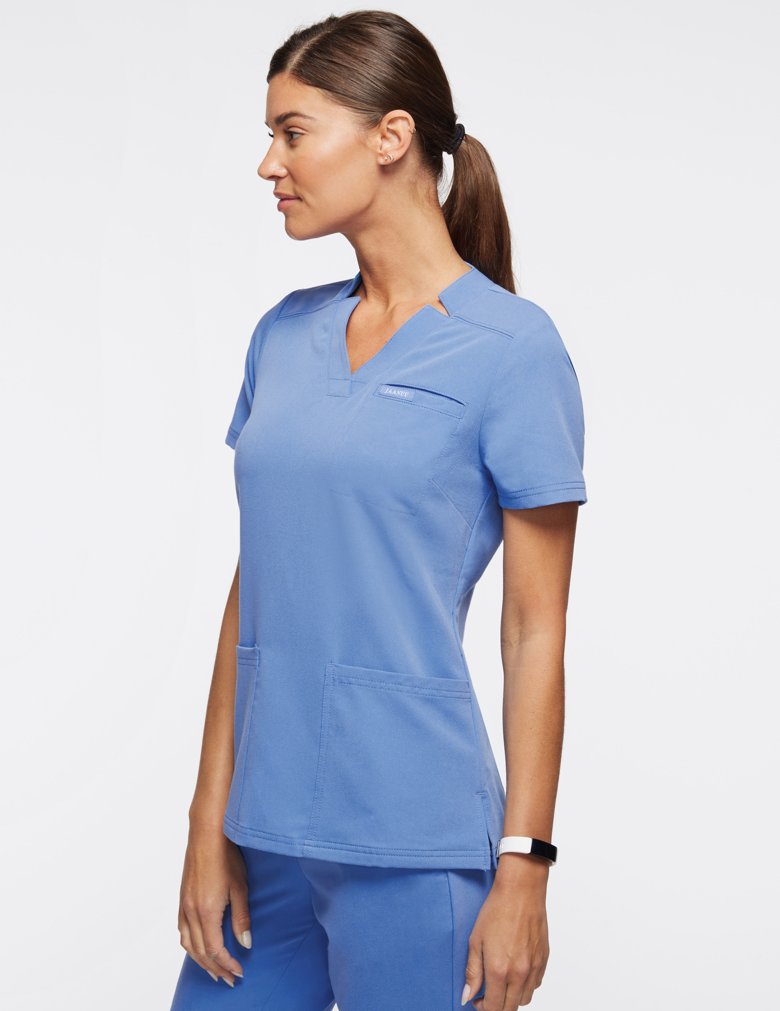 Navy, S Womens V Neck Solid Short Sleeve Scrub Top Work Uniform Shirt with Pockets 