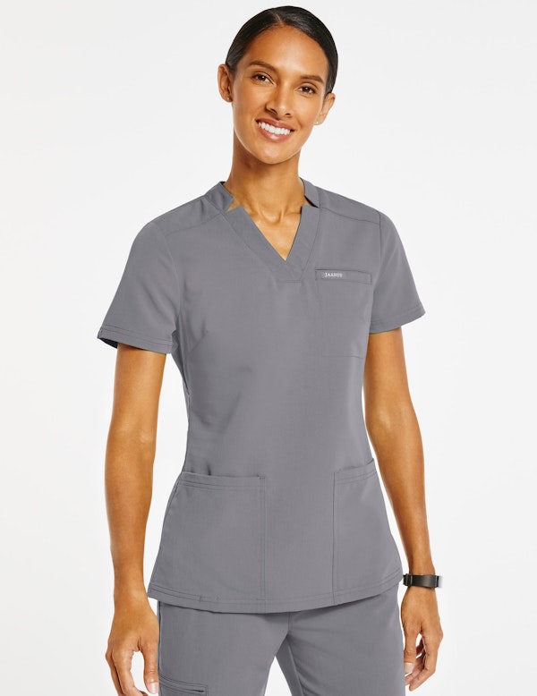 Women's Relaxed 3Pocket Top in Gray Medical Scrubs by Jaanuu