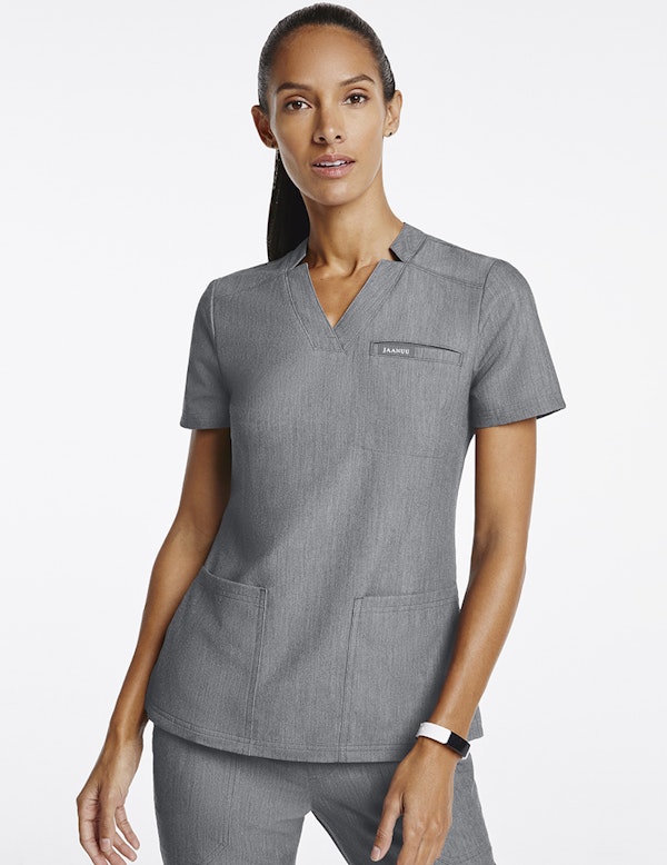 Women's Relaxed 3Pocket Top in Heather Gray Medical Scrubs by Jaanuu