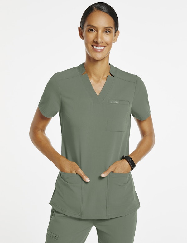 Women's Olive Green Relaxed 3Pocket Scrub Top Jaanuu