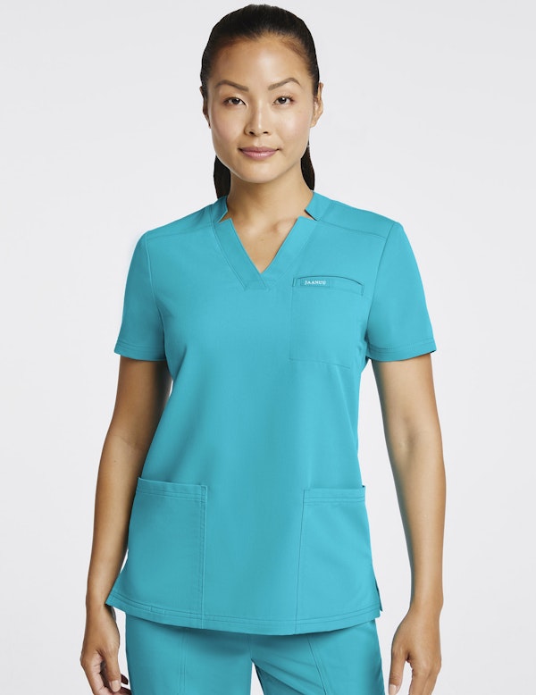 Women's Teal Relaxed 3Pocket Scrub Top Jaanuu