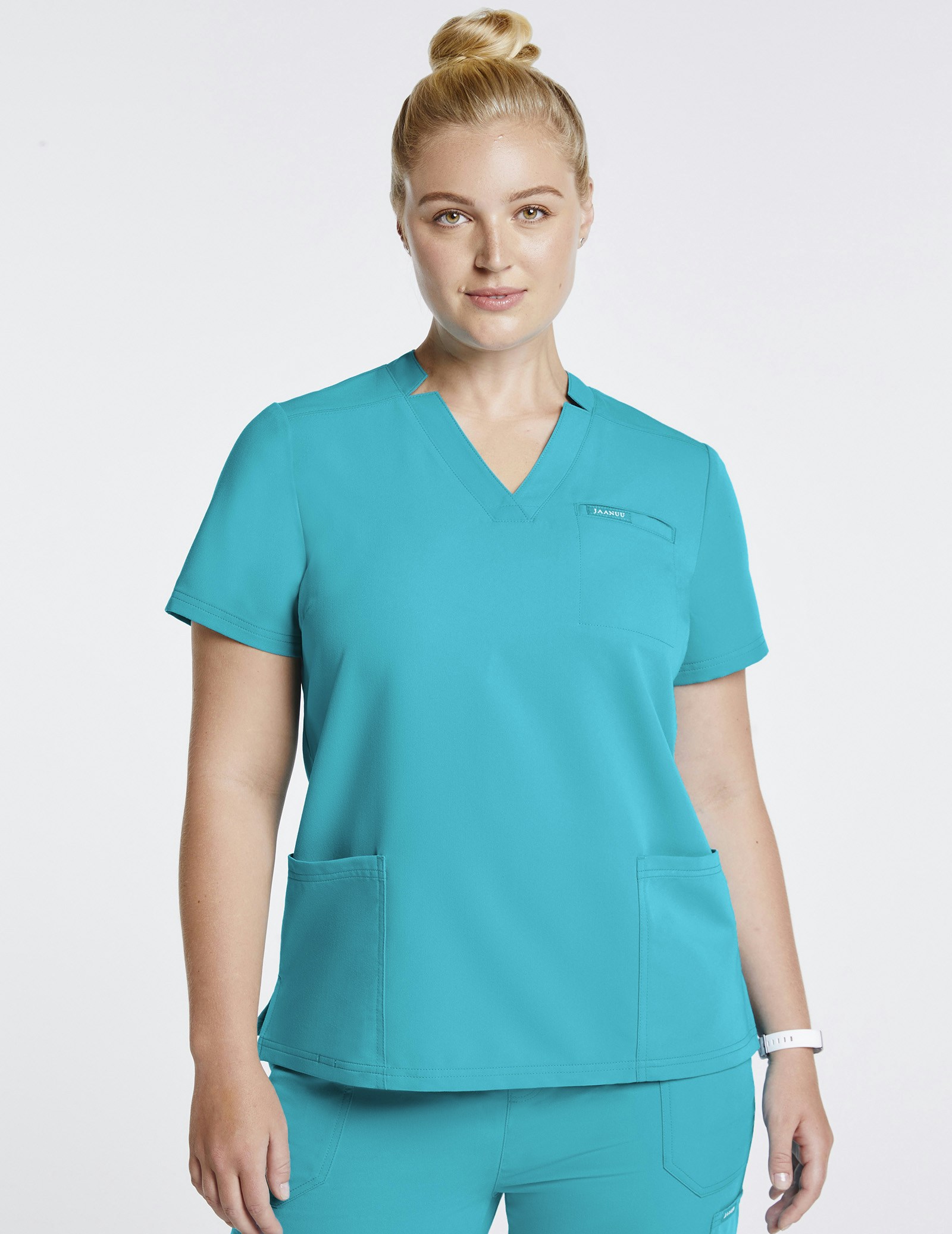 Women's Teal Relaxed 3Pocket Scrub Top Jaanuu