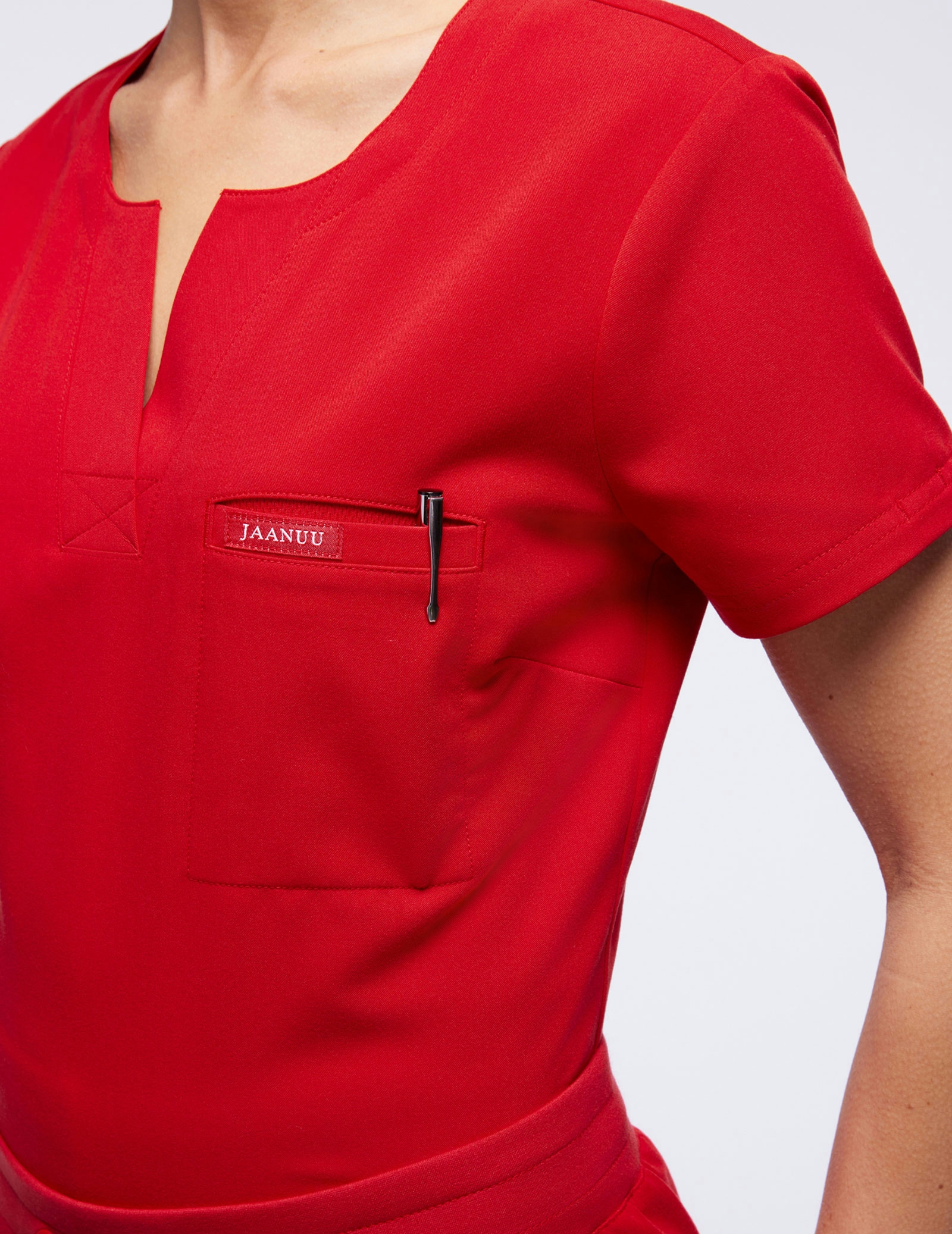 Women's True Red 1Pocket TuckIn Scrub Top Jaanuu