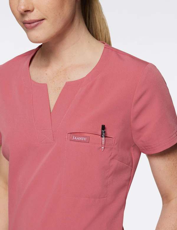 Women's 1Pocket TuckIn Scrub Top in Dusty Rose Medical Scrubs by Jaanuu