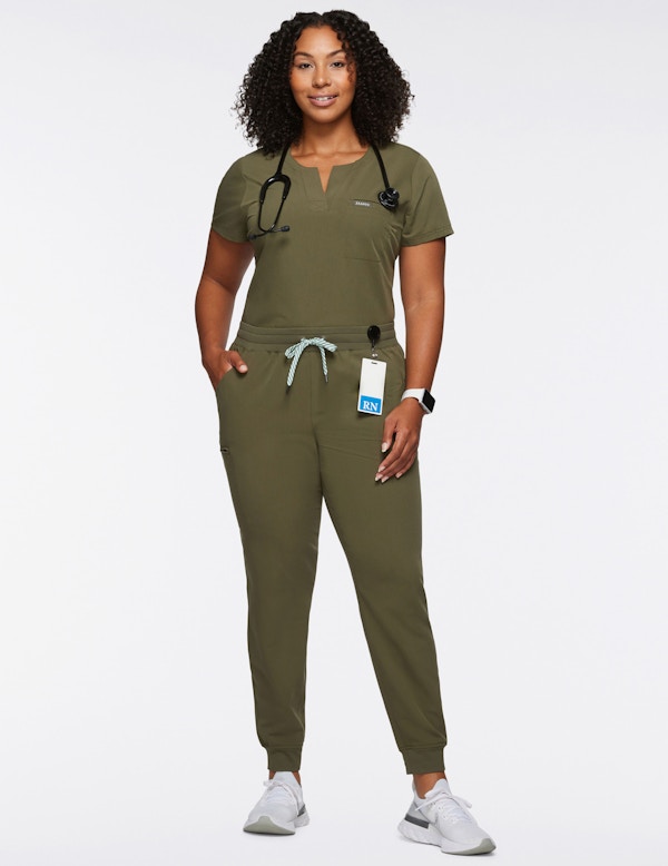 Women's 1Pocket TuckIn Scrub Top in Dark Olive Medical Scrubs by Jaanuu