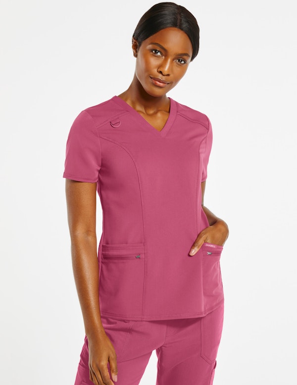 Women's 4Pocket DRing Top in Warm Berry Medical Scrubs by Jaanuu