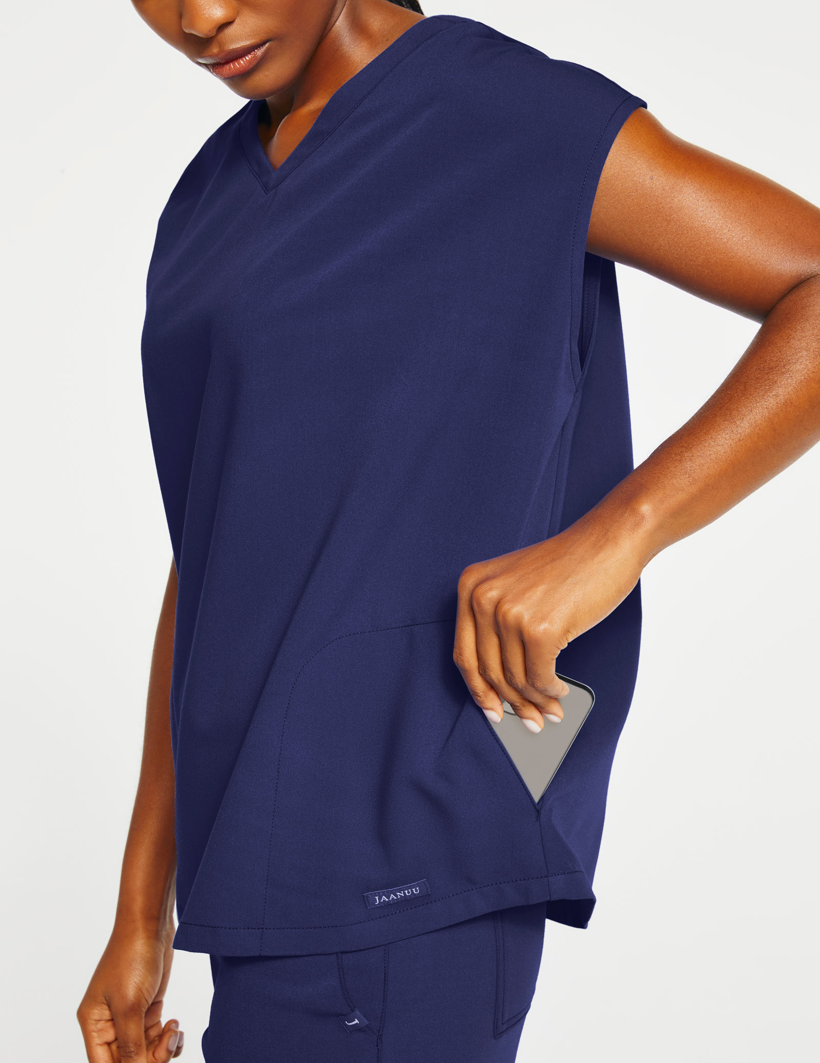 navy cap sleeve top