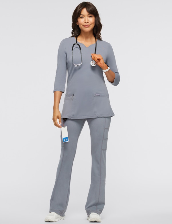 Women's Gray 3/4 Sleeve VNeck Scrub Top Jaanuu