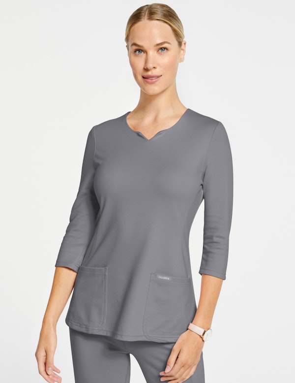 Women's 3/4 Sleeve V-Neck Top in Gray - Medical Scrubs by Jaanuu