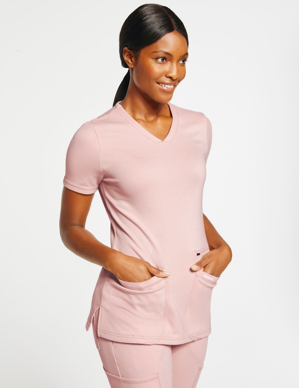 Women's 4Pocket VNeck Top in Blushing Pink Medical Scrubs by Jaanuu