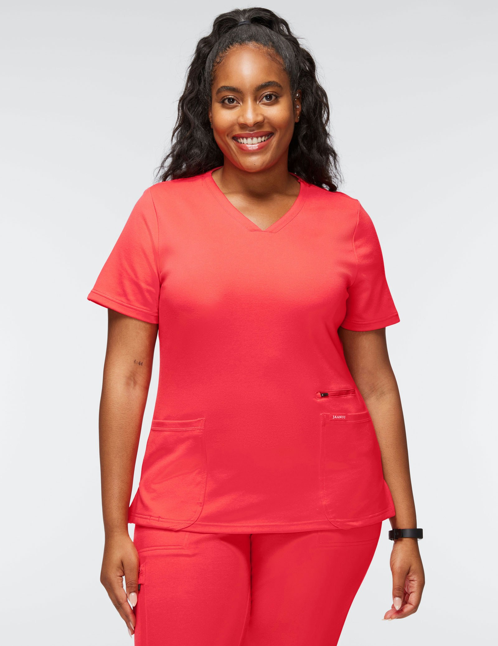 Womens 4 Pocket V Neck Scrub Top In Coral Medical Scrubs By Jaanuu 